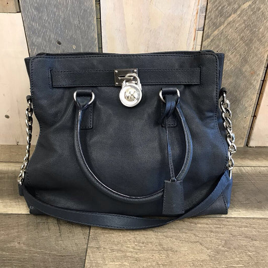 NAVY/SILVER LEATHER TOTE
