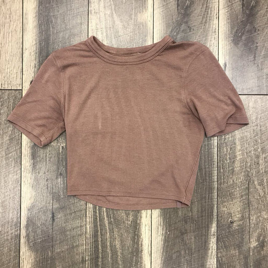LT BROWN CROP RIBBED S/S T