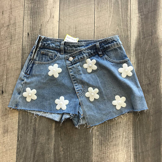 PEARL FLORAL JEAN SKIRT