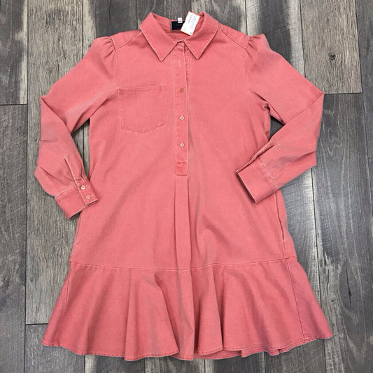 ORANGE DENIM BUTTON UP RUFFLE HEM DRESS