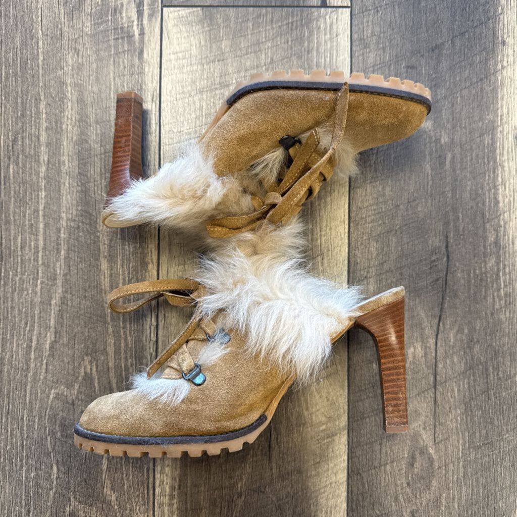 FUR TRIM SUEDE HEELS