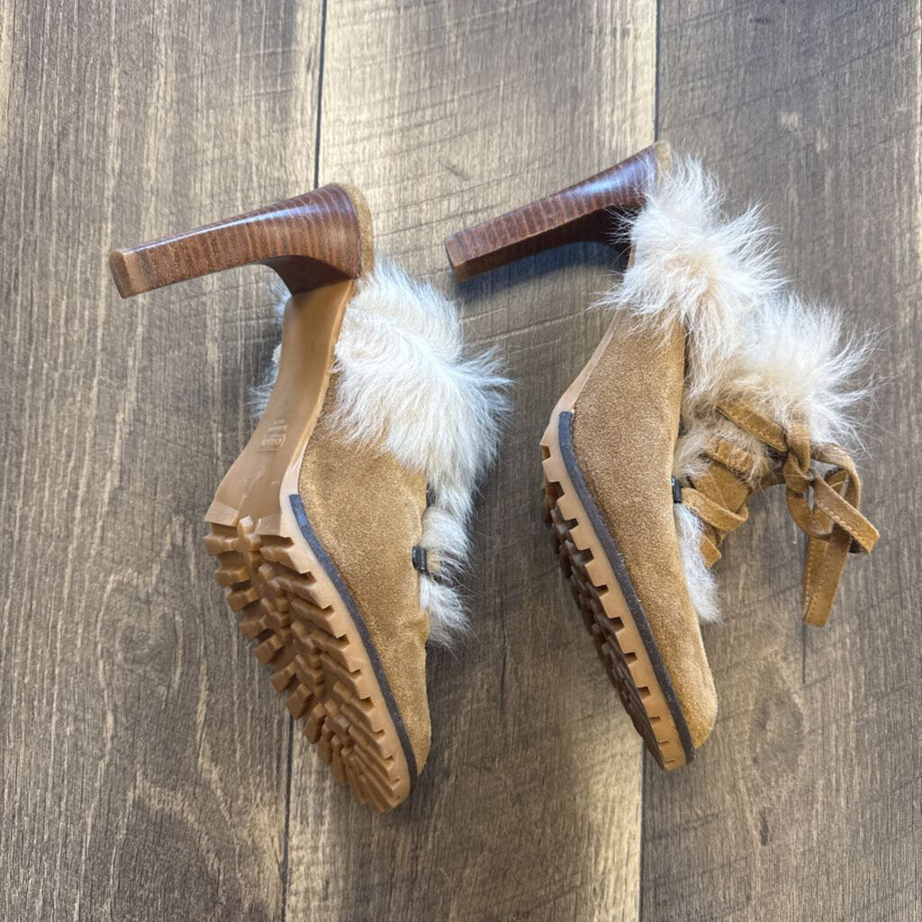 FUR TRIM SUEDE HEELS