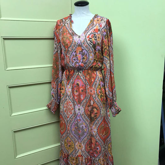 ORANGE PRINTED FARM RIO LS DRESS
