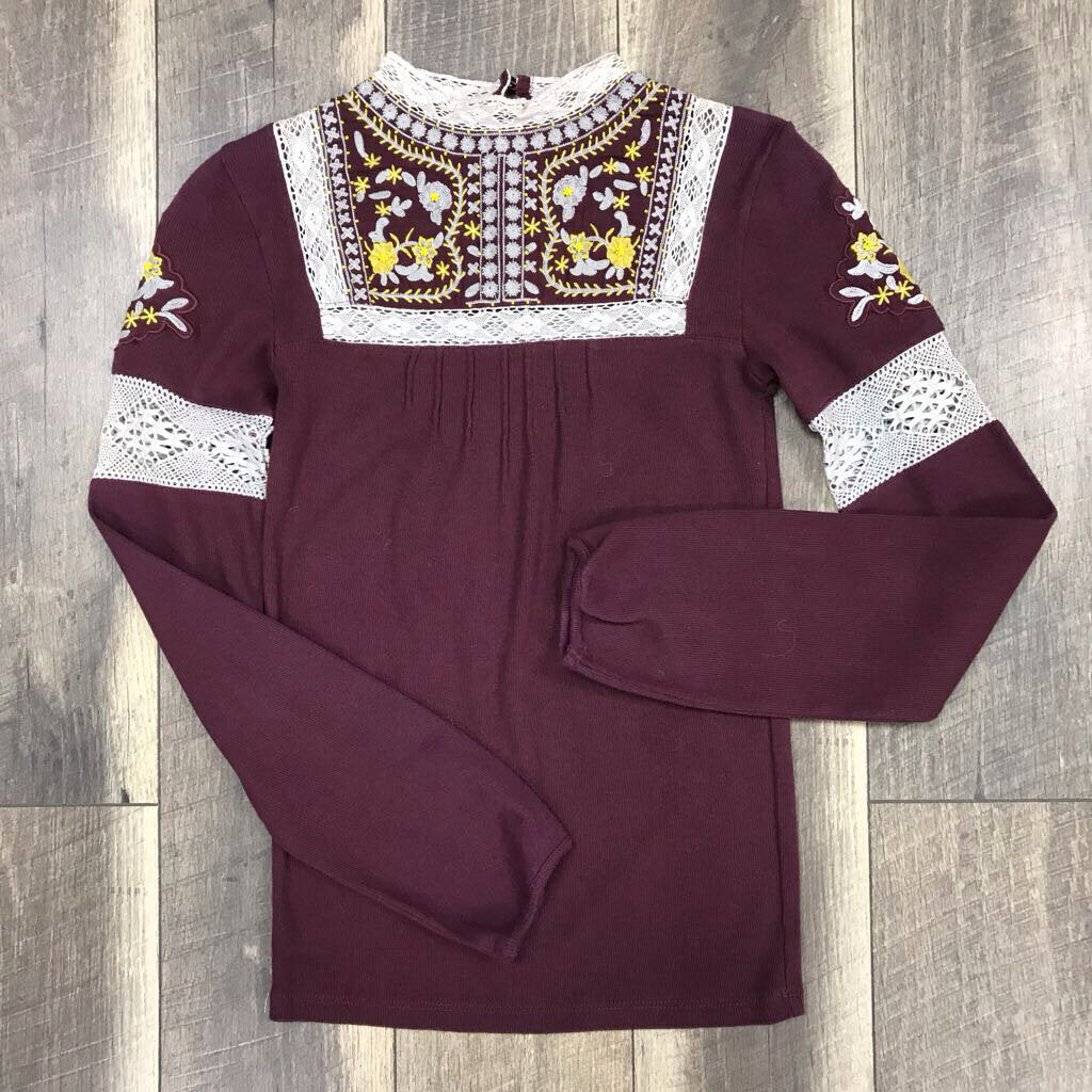 MAROON LS EMBROD BIB