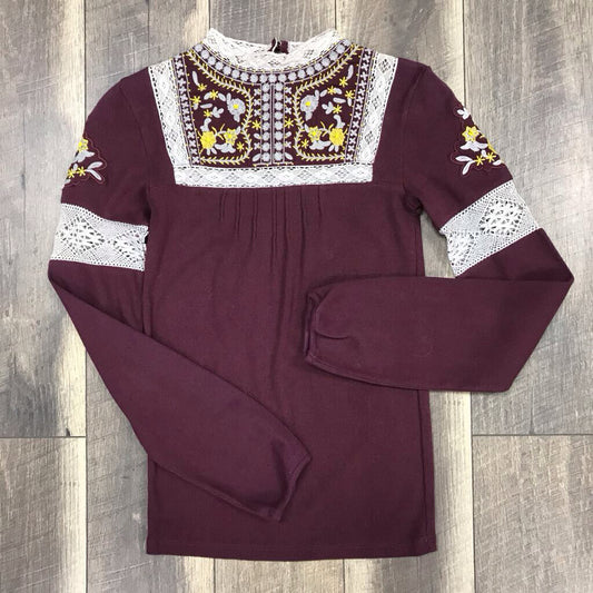 MAROON LS EMBROD BIB