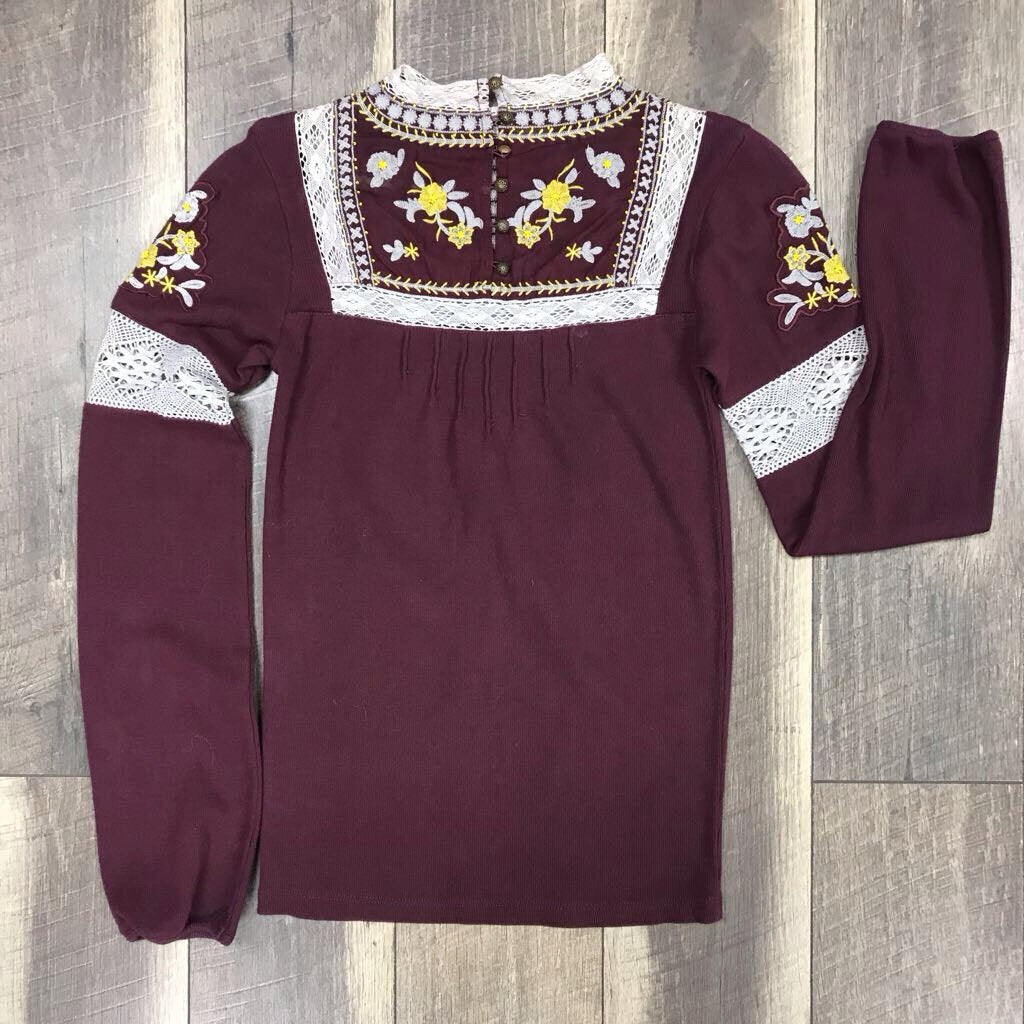 MAROON LS EMBROD BIB