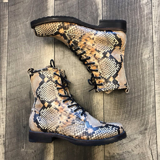 SNAKE PRINT LEATHER COMBAT BOOT