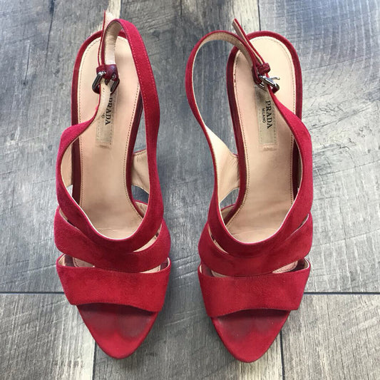 AUTHENTIC RED SUEDE PLATFORM HEELS