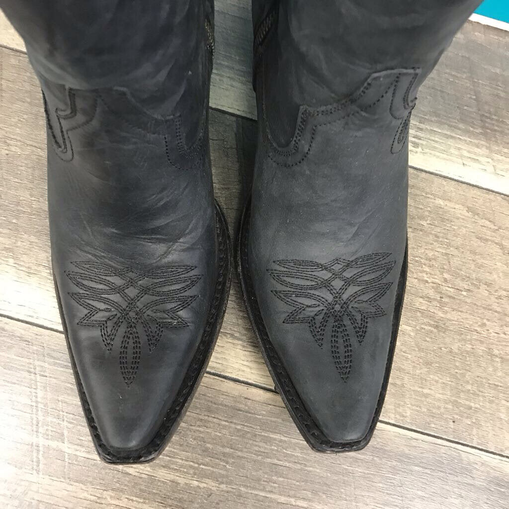 BLK LEATHER COWBOY BOOT