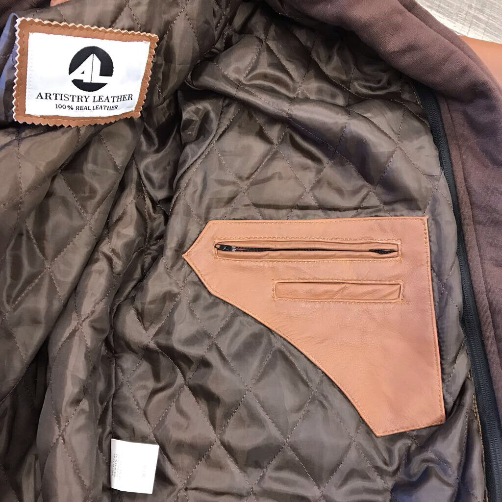 BROWN HOODED LEATHER JACKET