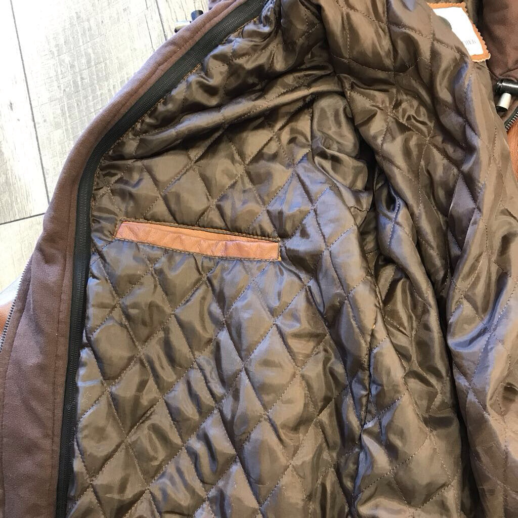 BROWN HOODED LEATHER JACKET