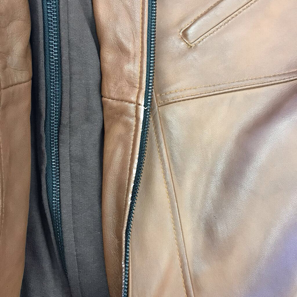 BROWN HOODED LEATHER JACKET