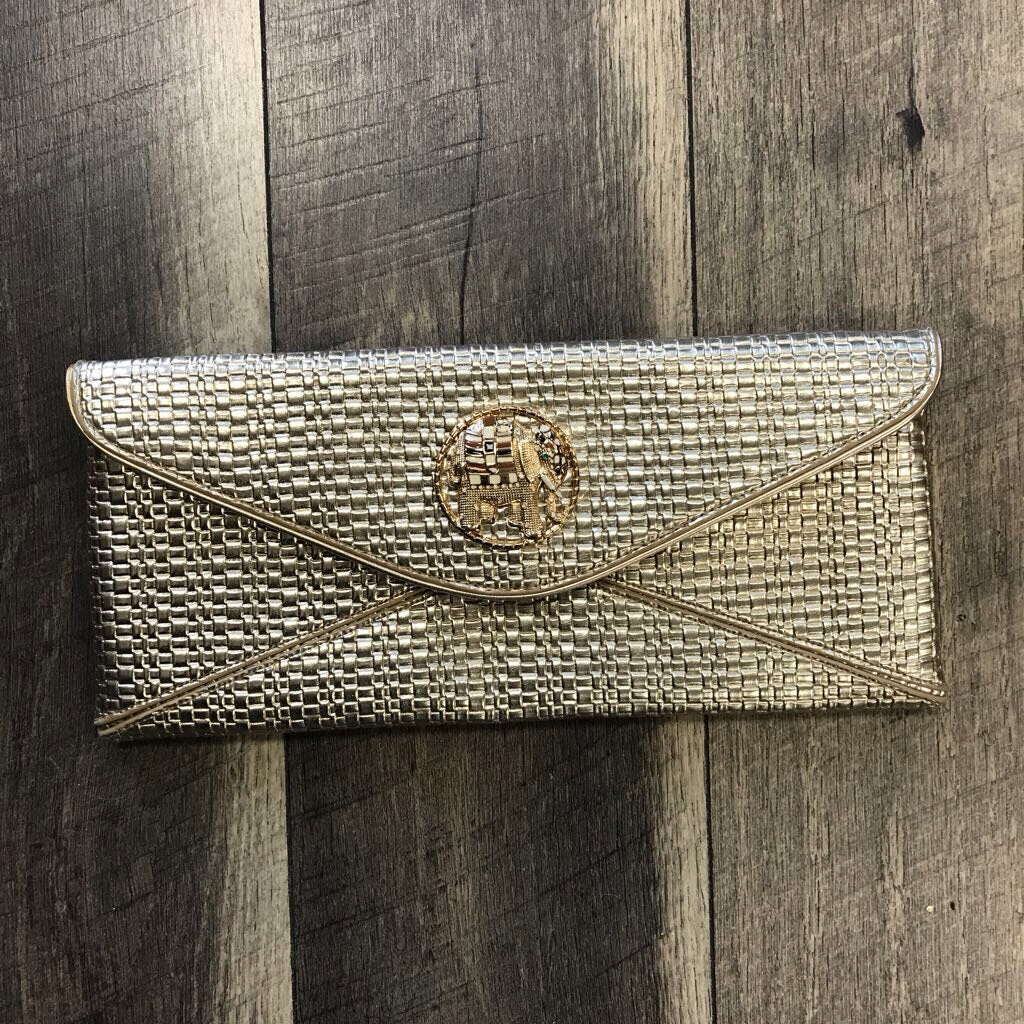GOLD EMBOSSED ELEPHANT CLUTCH