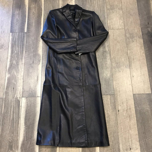 BLK LONG LEATHER JACKET- NEW