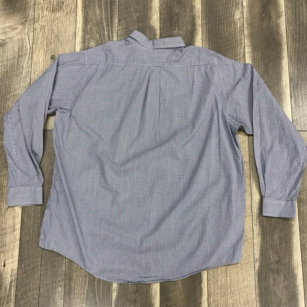 NAVY CHECK BUTTON UP