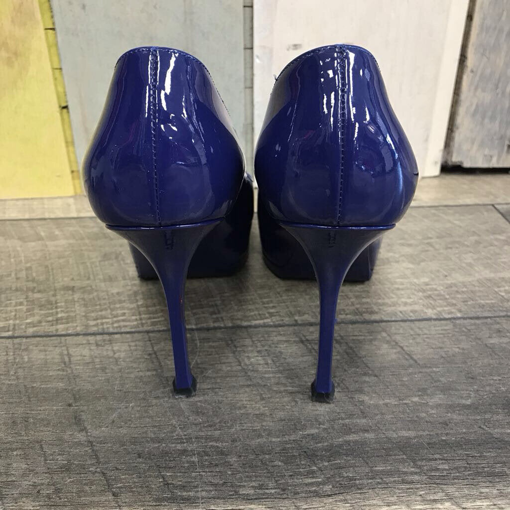 BLUE YSL PATENT LEATHER PUMPS