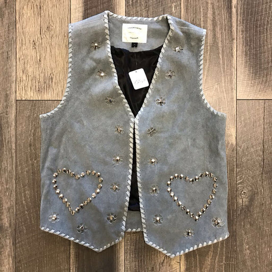 SEAFOAM COW SUEDE STUDDED VEST-NWT