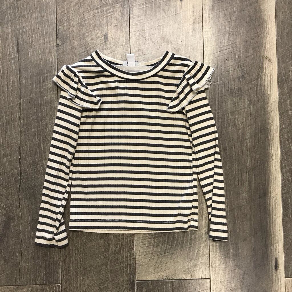 STRIPED RUFFLE SHOULDER L/S