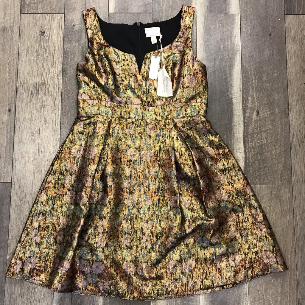 GOLD FIT & FLARE ERINA DRESS- NWT