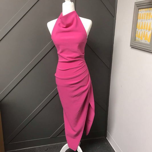 PINK PAXTON HALTER COWL NECK SHEATH DRESS