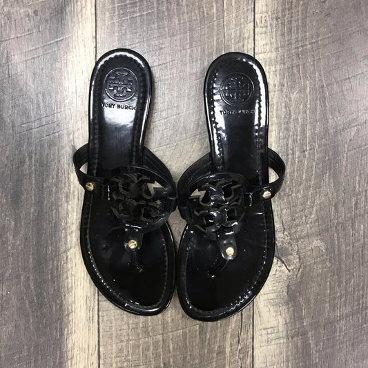 BLACK PATENT MILLER SANDALS