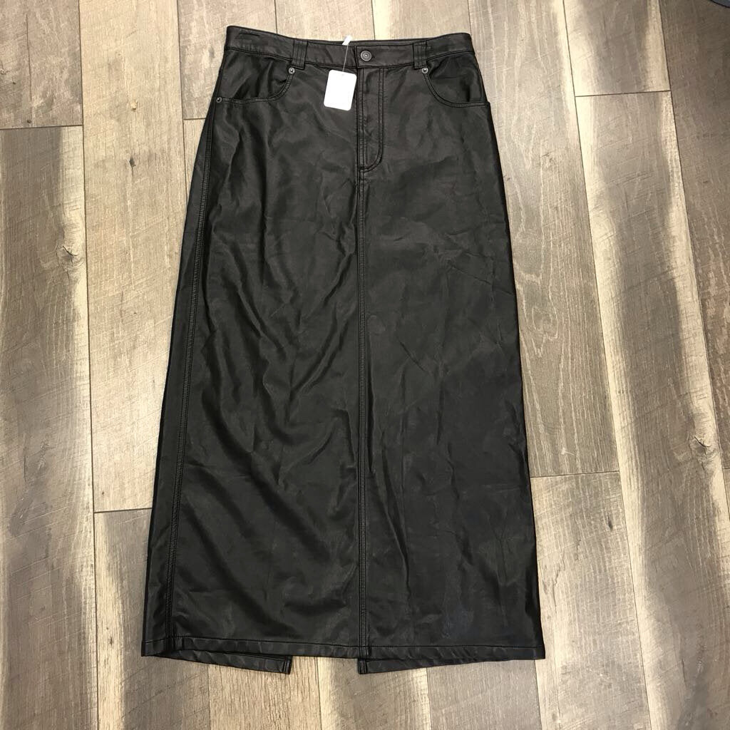 BLACK FAUX LEATHER LONG SKIRT-NWT