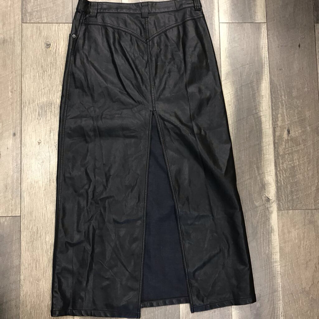 BLACK FAUX LEATHER LONG SKIRT-NWT