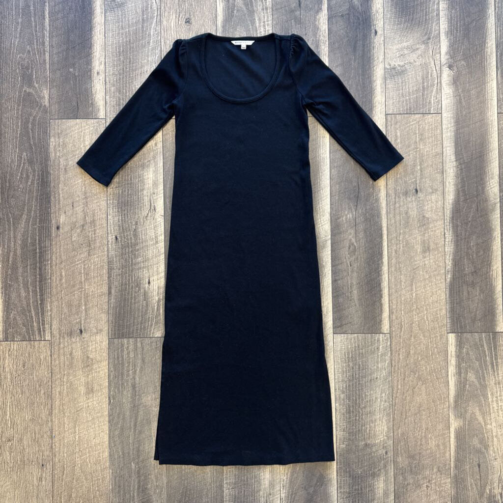 BLK RIBBED LS DRESS