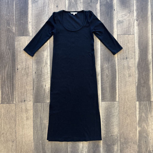 BLK RIBBED LS DRESS