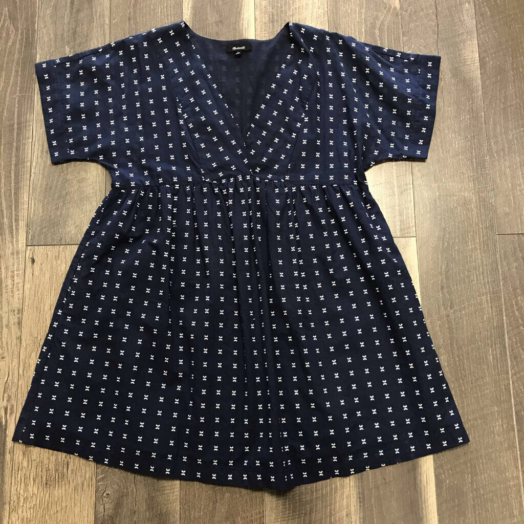 NAVY EMB V DRESS- NWT