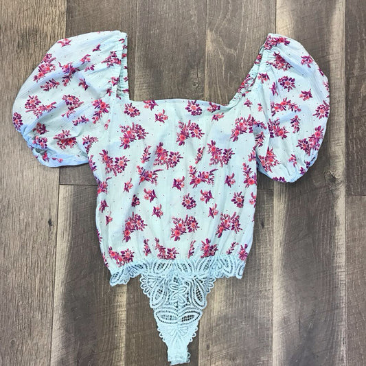 MINT FLORAL PUFF SS SLEEVE