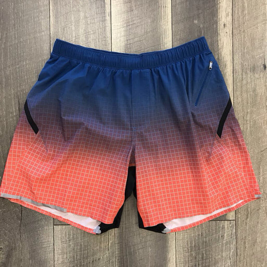 BLUE ORANGE CHECK ACTIVE OMBRE SHORT