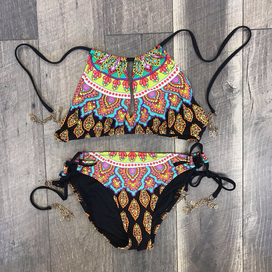 BLACK MOROCCAN RIVIERA MEDALLIAN HALTER 2PC BIKINI SWIM