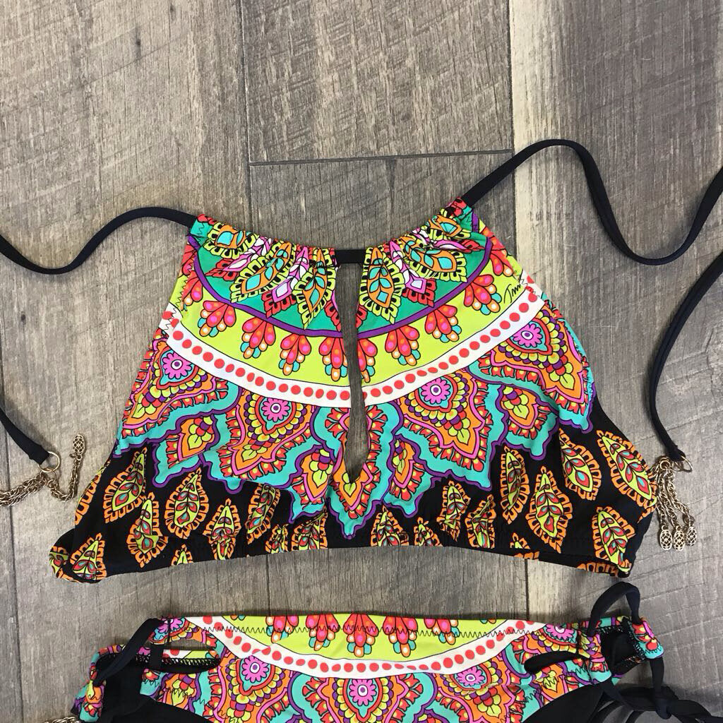 BLACK MOROCCAN RIVIERA MEDALLIAN HALTER 2PC BIKINI SWIM