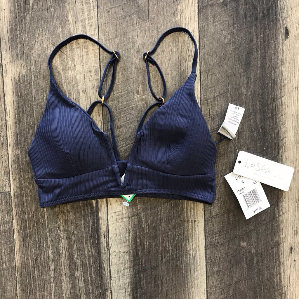 BLUE RIBBED SWIM BIKINI TOP-NWT
