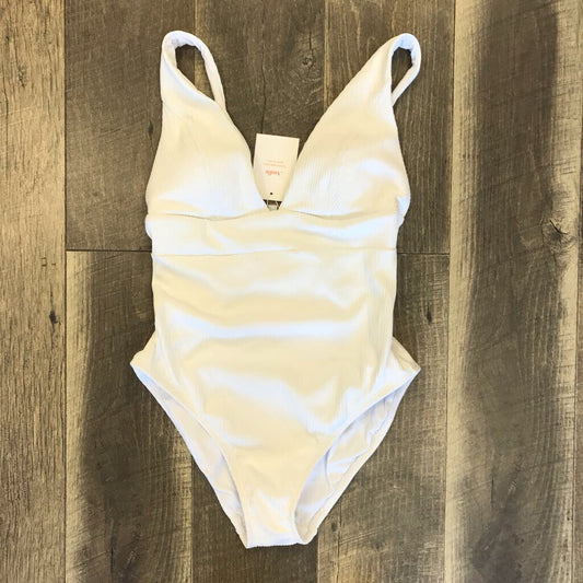 WHITE RIBBED ONE PIECE SWIM SUIT-NWT