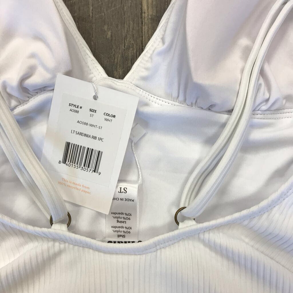WHITE RIBBED ONE PIECE SWIM SUIT-NWT