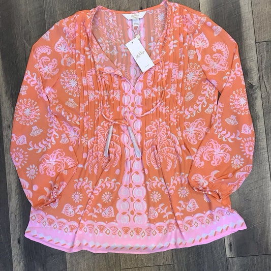 MARLINA PAPAYA BREEZEY PALM BLOUSE-NWT