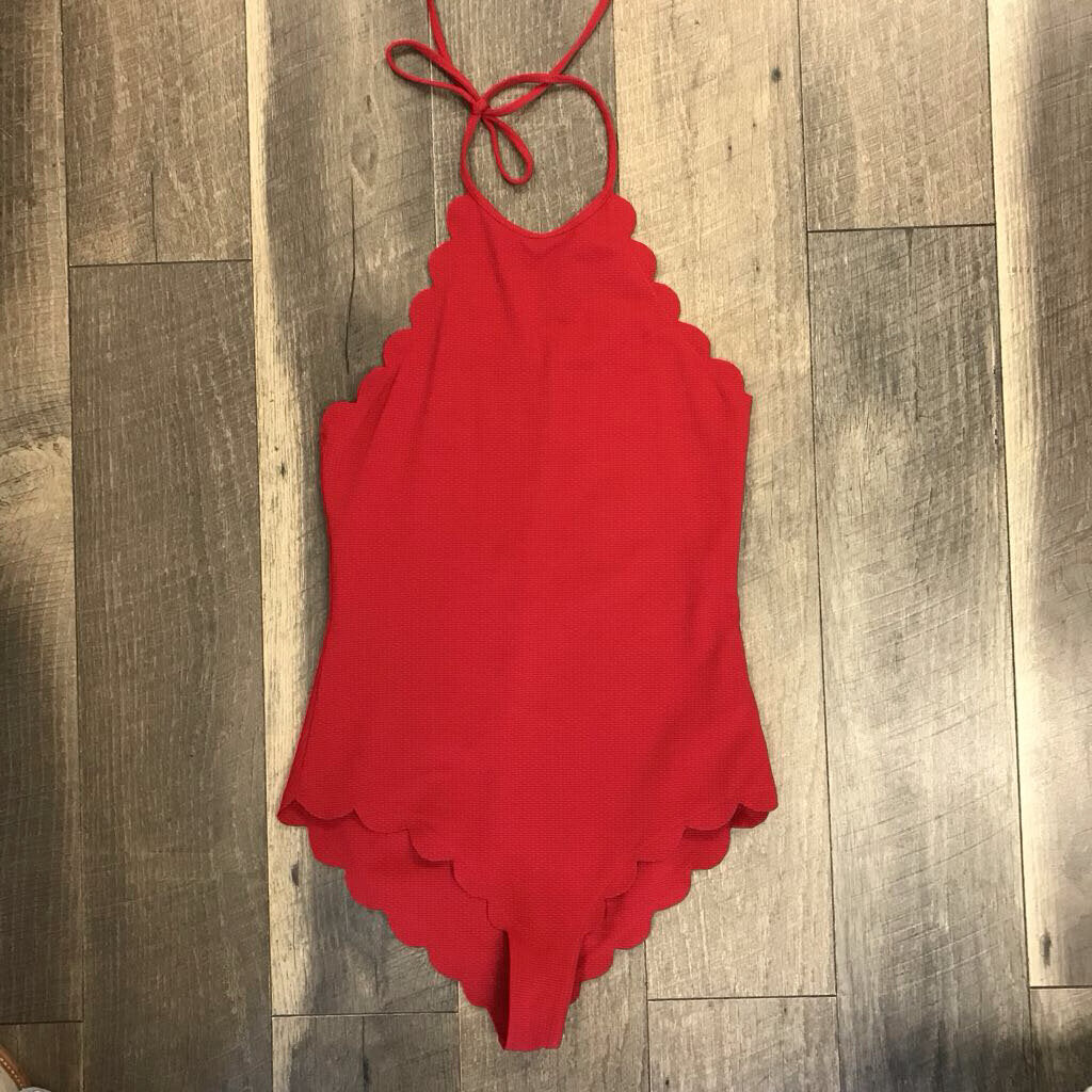 RED SCALLOPED 1PC SWIMSUIT