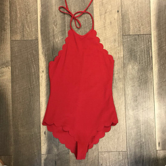 RED SCALLOPED 1PC SWIMSUIT