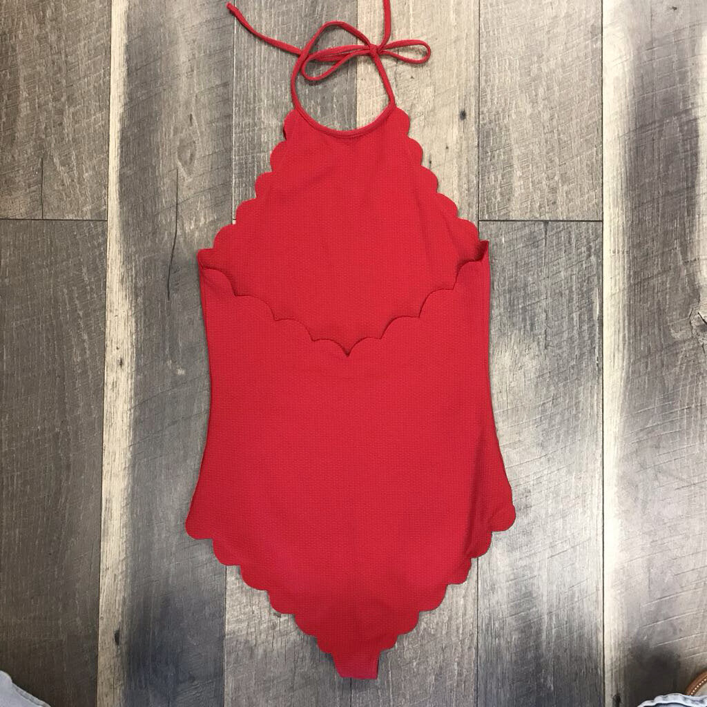 RED SCALLOPED 1PC SWIMSUIT