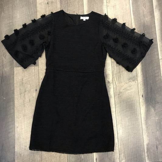 BLK KNIT SHEER SLEEVE DRESS