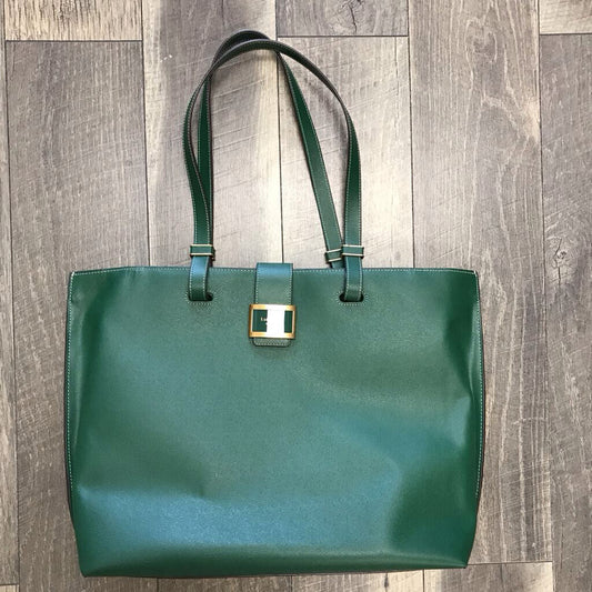 GREEN LEATHER KATY LARGE WORK TOTE