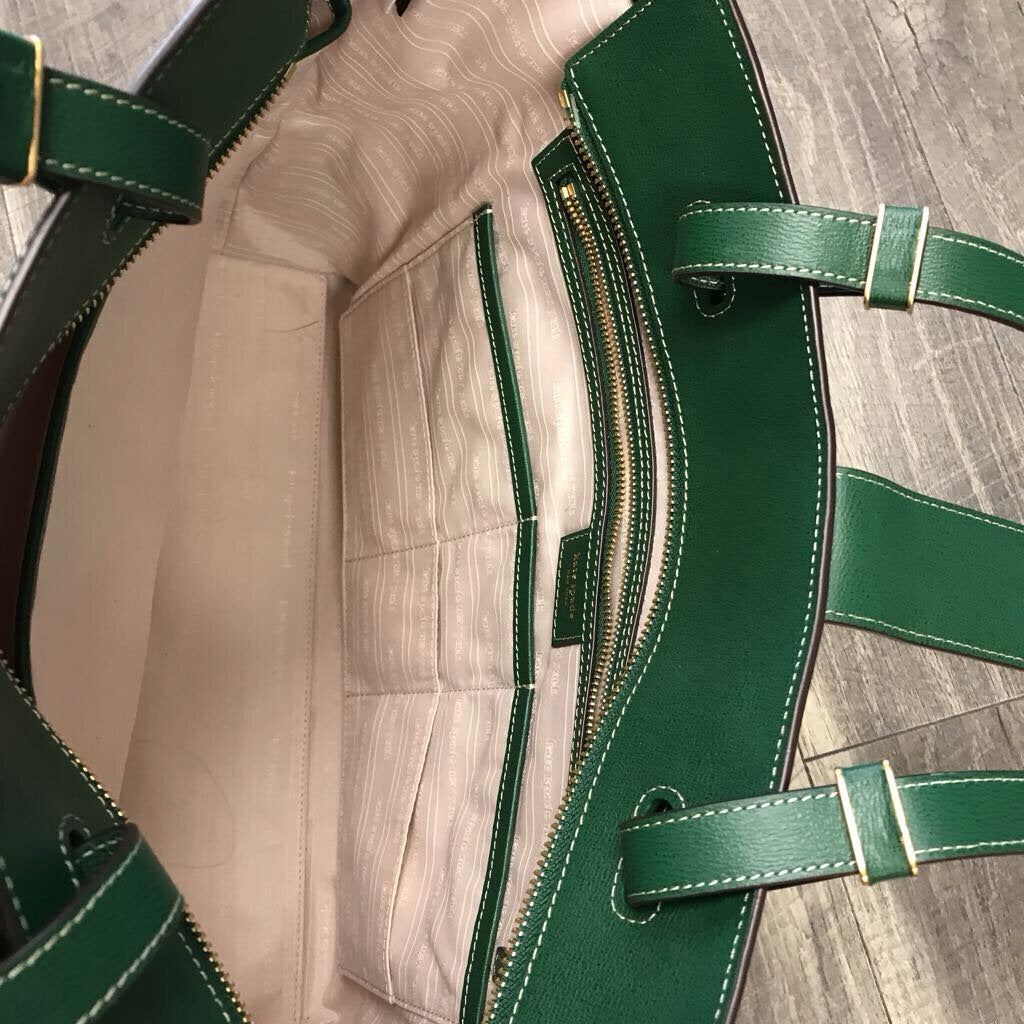 GREEN LEATHER KATY LARGE WORK TOTE