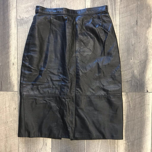 BLK PENCILLEATHER SKIRT