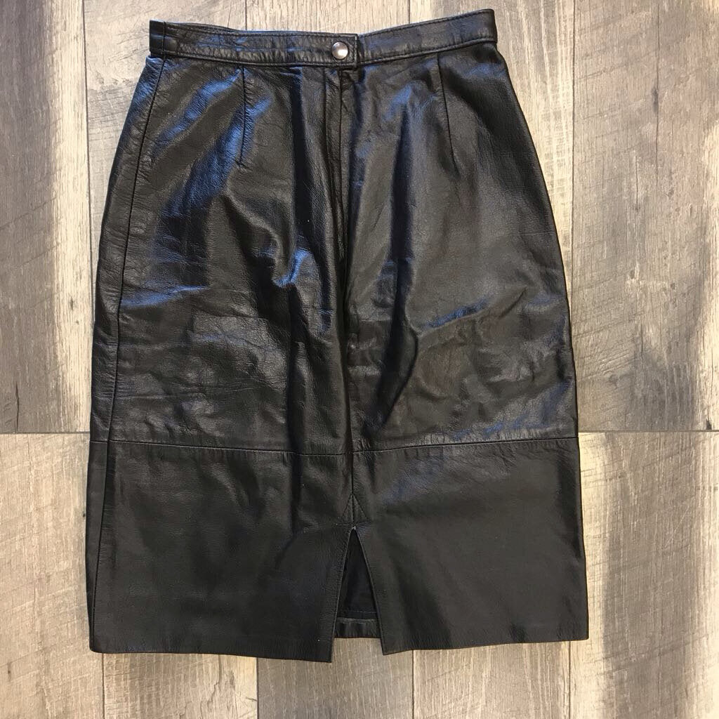BLK PENCILLEATHER SKIRT