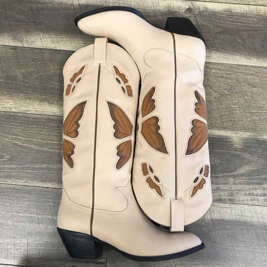 TAN MARIPOSA BUTTERFLY WESTERN BOOTS