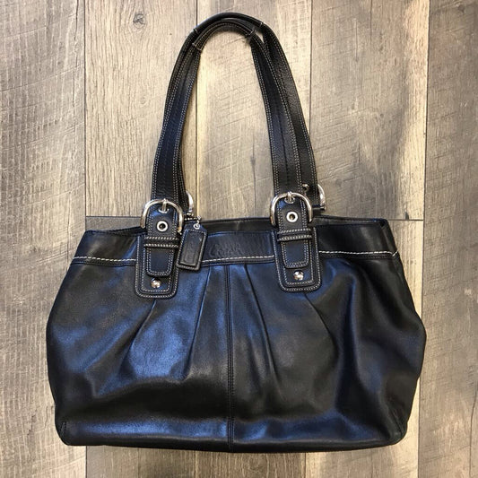BLK SOHO Y2K PLEATED LEATHER SHOULDER TOTE PURSE