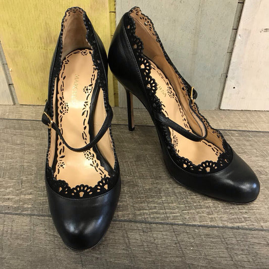 BLK LASER CUT STRAP HEELS