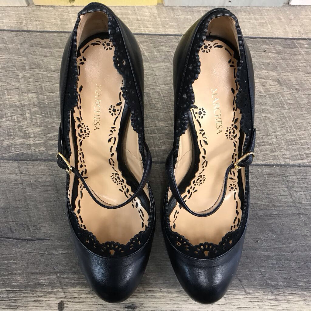 BLK LASER CUT STRAP HEELS